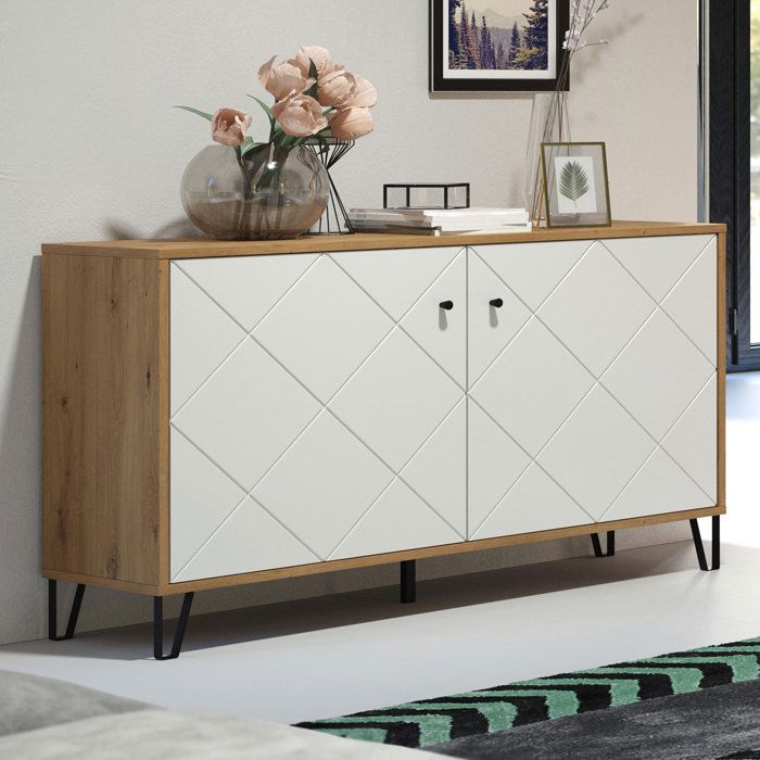 Buffet - TRENDTEAM - Artisan-Avant Blanc Mat - 123 x 76 x 40 cm - 2 Compartiments - Bois Massif