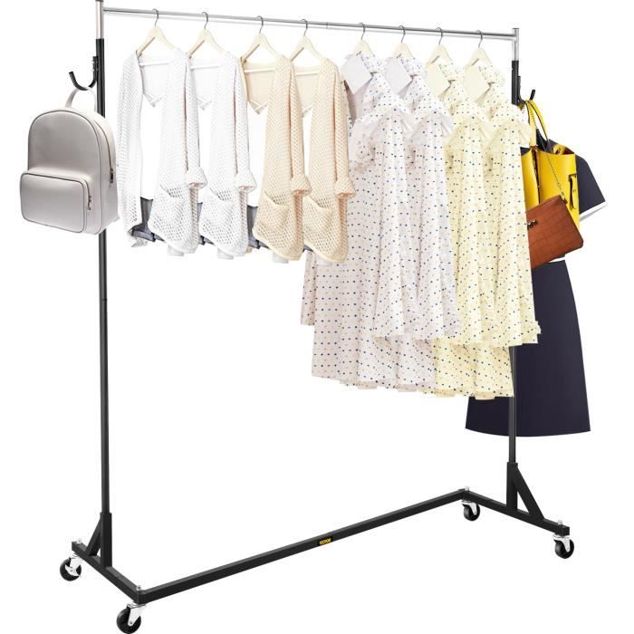 Portant Vêtements Sur Roulettes Blanc – Double Tringle + Rangement 4 Compartiments – Stable & Mobile