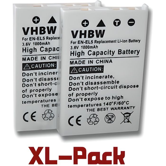 2 batteries pour Nikon CoolPix 3700 4200 5200 5900 7900 P3 P4 P500 P5000 P510 P520 P5100 P6000 P80 P90 P100 S10, Klicktel K5 K400…