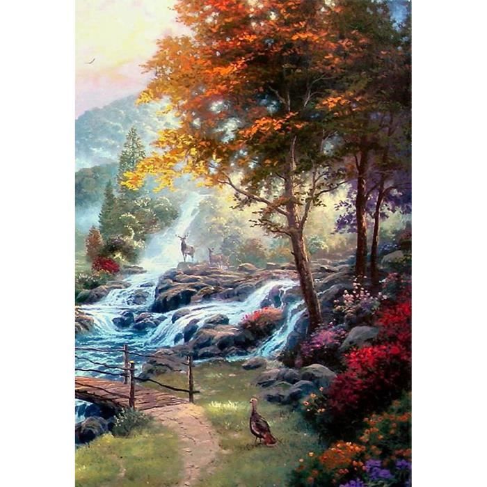 Donnti Peinture Diamant 5D Complet Paysage Fleuve Brillant – Kit Broderie Diamant DIY Pour Adultes, Toile Adhésive 30x40cm, Décoration Murale Scintillante Salon Chambre