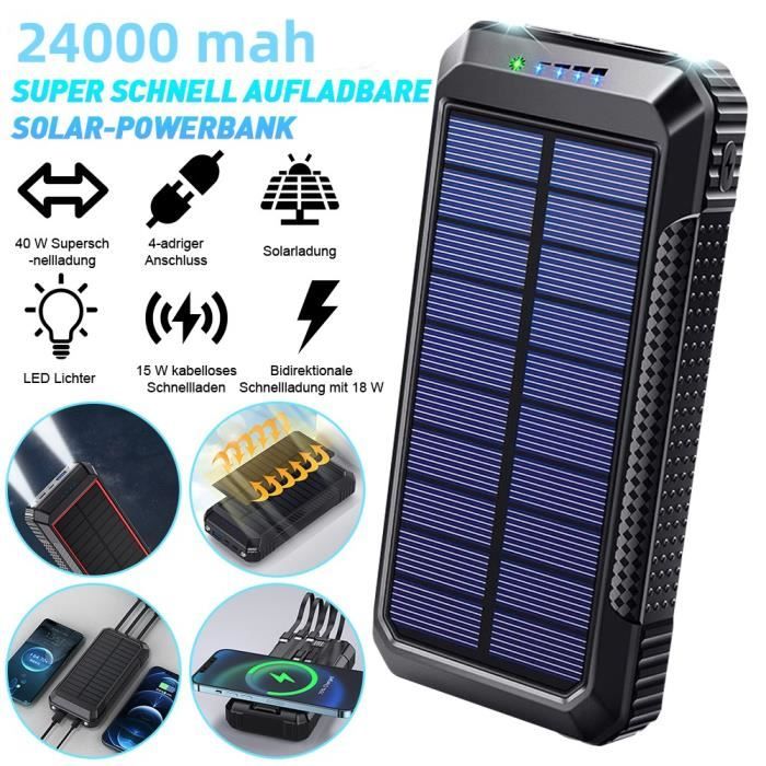 Power Bank Solaire 26800mAh - Chargeur Portable Avec 4 Câbles Intégrés, Charge Sans Fil, LED Torche, Pour Camping Et Voyage
