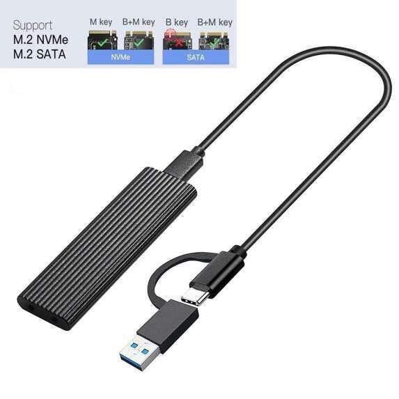Boîtier SSD NVMe M.2 USB 3.1 10Gbps - Aluminium, Câble 2en1 - Compatible 2230/2242/2260/2280