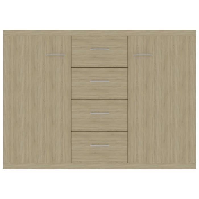 Buffet - ZERODIS - Chêne Sonoma - 88x30x65 cm - 4 tiroirs - 2 portes