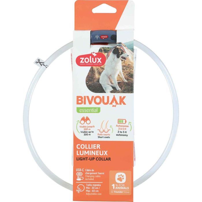 Comparer les prix de Collier lumineux pour chiens poils courts - ZOLUX - Bivouak bleu - Visibilité 300m - 3 modes