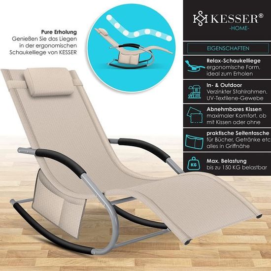 Chaise Longue Suspendue KESSER - Transat De Jardin Pliable Avec Effet Bascule - Gris Anthracite