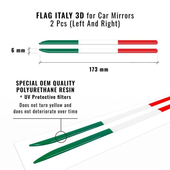 Autocollants 3D Drapeau Italie 4R - Lot De 3 Pièces Vert, Blanc, Rouge