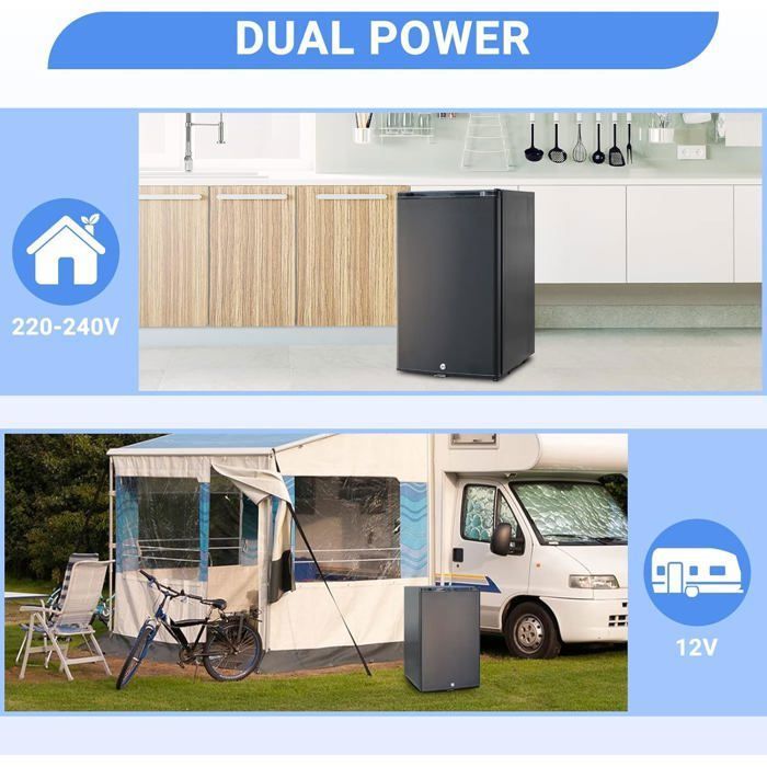 Frigo Bidirectionnel Smad 53L 12V/220V Pour Caravane, Van, Camping – Noir