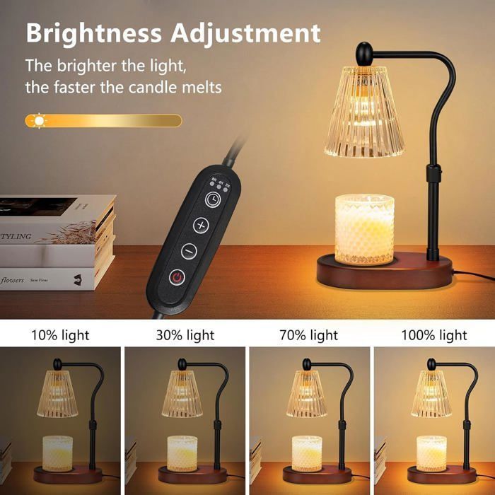 Lampe Réchauffante Pour Bougies En Pot - Minuterie 2/4/8h, Variateur 4 Niveaux - Sans Flamme, Sûre - 2 Ampoules Incluses - 3
