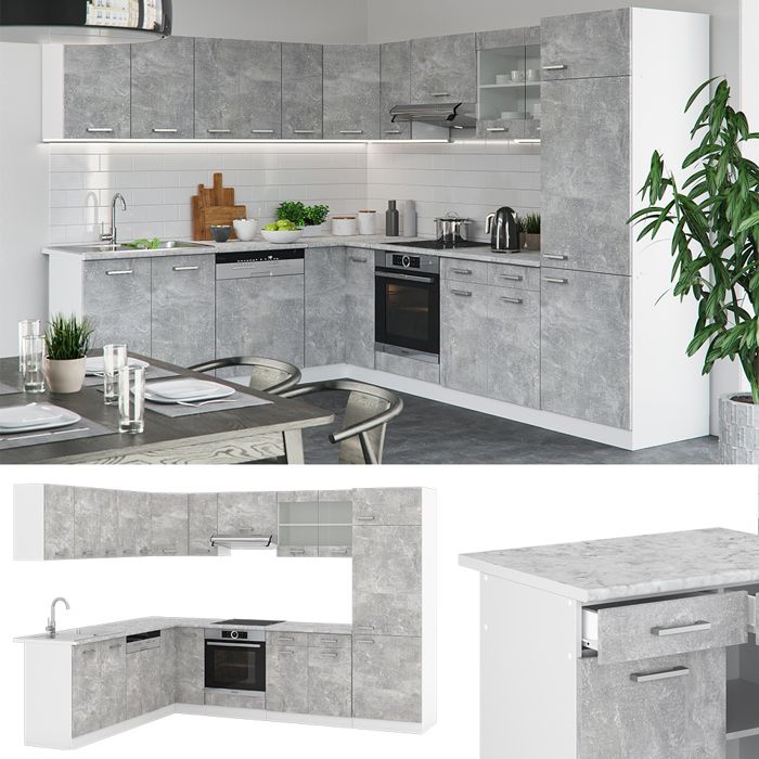 Vicco cuisine R-Line, Anthracite brillant/blanc, 160 cm , PT Anthracite