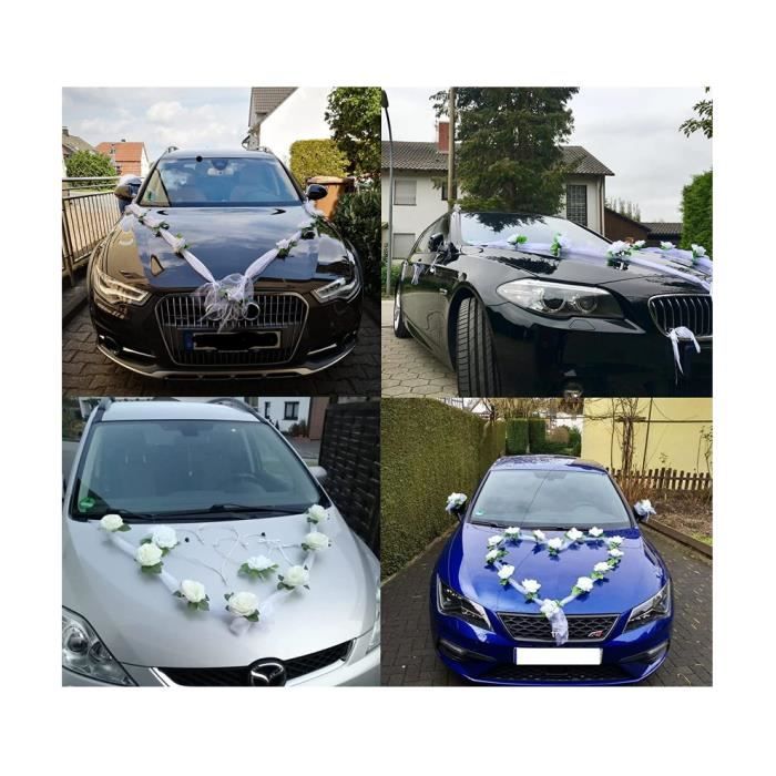 Kit de décoration de voiture de mariage fait main : fleur artificielle et ruban - France