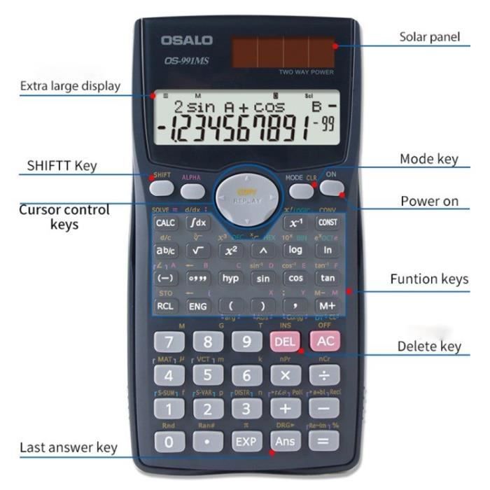 OSALO OS-991MS Calculatrice Scientifique ,Batterie Solaire Calculadora  Cientifica pour étudiants - Cdiscount Beaux-Arts et Loisirs créatifs