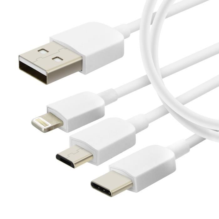 Moxie Câble 3 en 1 Lightning USB type C Micro USB Multi-embouts