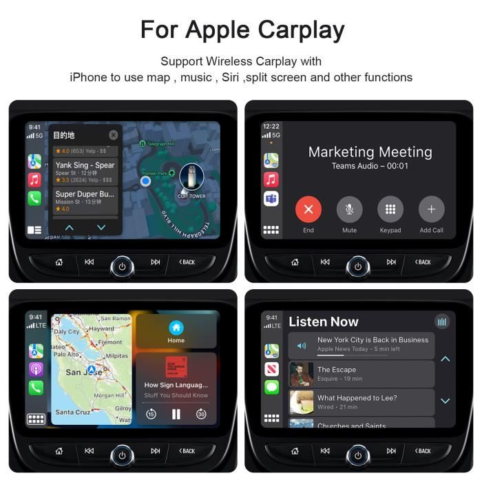 Adaptateur CarPlay sans fil pour iPhone, adaptateur de voiture sans fil,  adaptateur Apple Carplay, Plug & Play 5 GHz WiFi mise à jour en ligne,  faible