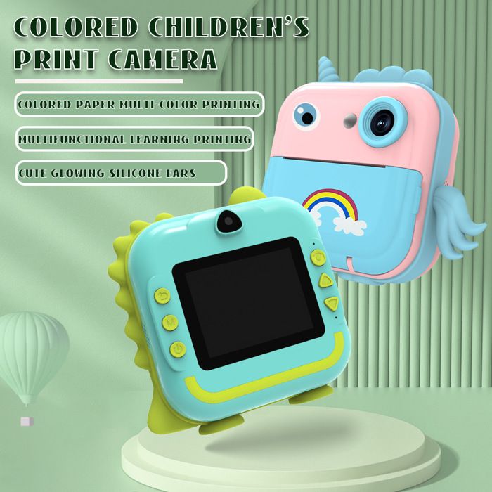 Ushining Appareil Photo Instantané Enfant 1080P – Vert Panda – 32Go + Papier Impression – Cadeau 3-12 Ans