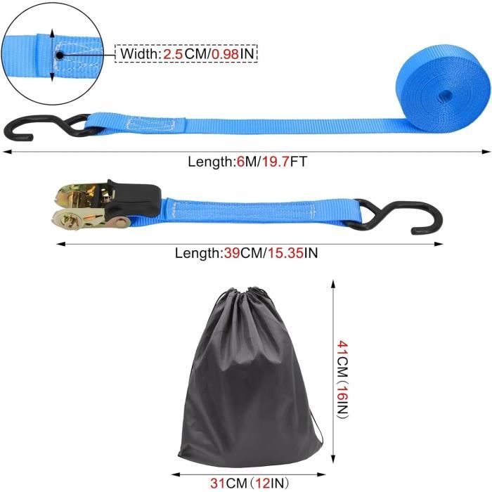 Sangle à Cliquet Automatique 3.3m X 25mm - Résistance 680kg, 2 Pièces Pour Arrimage Moto, Quad, Remorque, Camion | Sécurité Transport