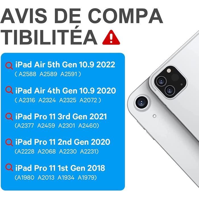 ProCase Étui Clavier Français AZERTY pour iPad Air 5ème 2022/Air 4ème 2020  10.9 Pouces, Modèle A2588, A2589, A2591, A2324, A2072, A2316, A2325, Housse