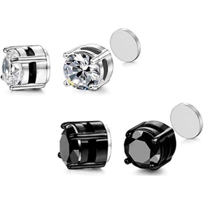 6 Paires Boucles D'Oreilles Magnétiques Fu You - Acier Inox 316L, Sans Perçage, Zirconium (8mm)