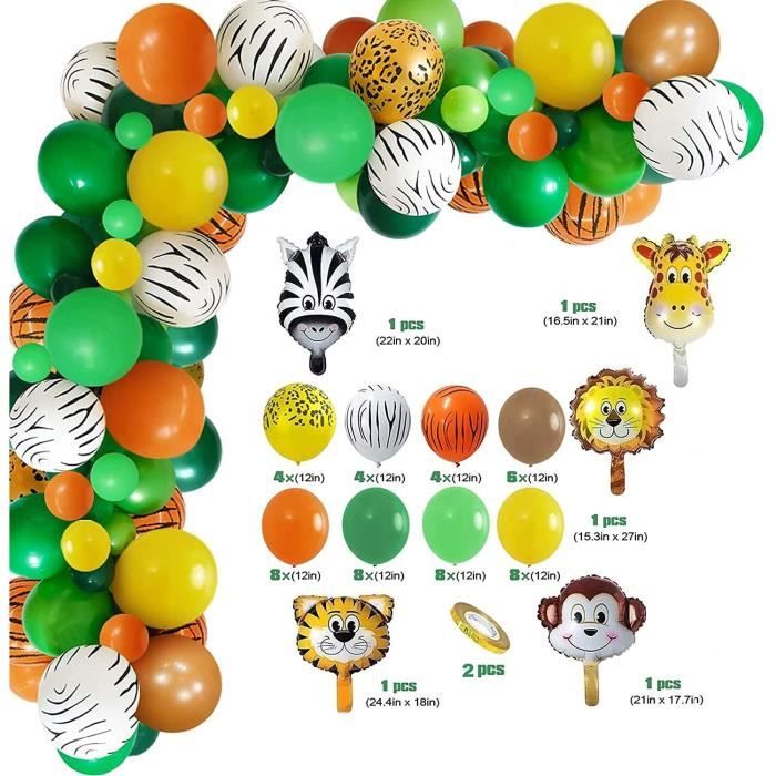SUNBEAUTY Anniversaire Jungle Party Decoration Happy Birthday Deco Kit  Latex Ballons, Tourbillon Suspendu, Guirlande Papier, Cake Topper d'animaux  pour Enfant Fille Garcon — 74pcs : : Cuisine et Maison