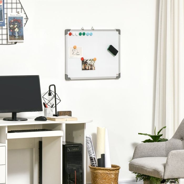 Tableau Blanc Magnétique HOMCOM 60 X 45 Cm – Cadre Aluminium, Feutres, Aimants & Effaceur Inclus