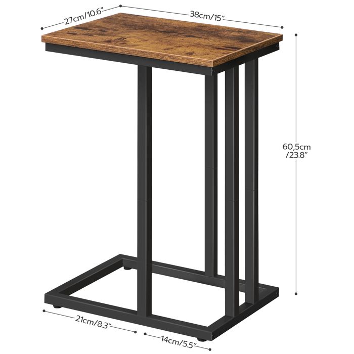Table d'Appoint - HOOBRO - Table de Chevet Industrielle - Marron Rustique - Métal - 45x18x55 cm - Maison