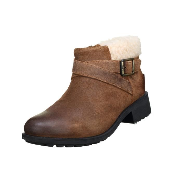Bottes femme UGG W Benson Boot Cuir impermeable Laine UGGpure bouclee Marron Marron Cdiscount Chaussures