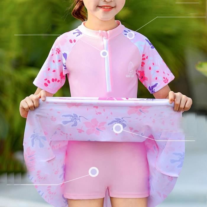 Freebily Enfant Fille Fleuri Maillot De Bain Manches Courts Florale