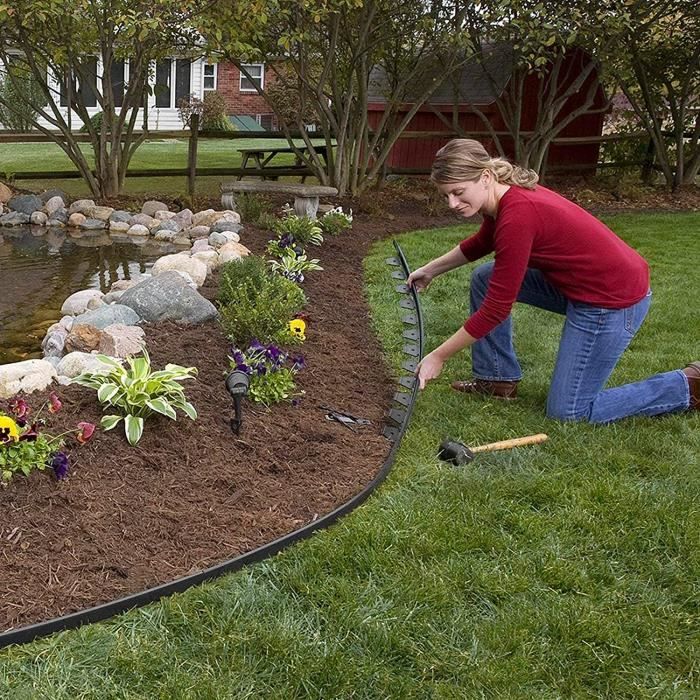 Bordure De Jardin En Plastique 20m X 20cm Noire - Bordure Pelouse Flexible Et Robuste