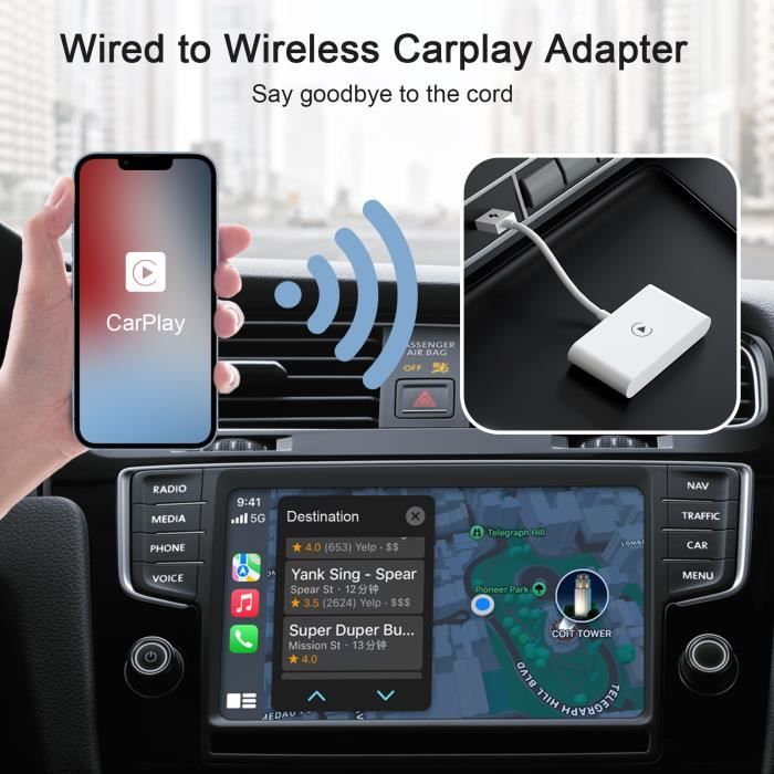 Adaptateur CarPlay Sans Fil Pour IPhone - Connexion Instantanée à L'écran De Votre Voiture