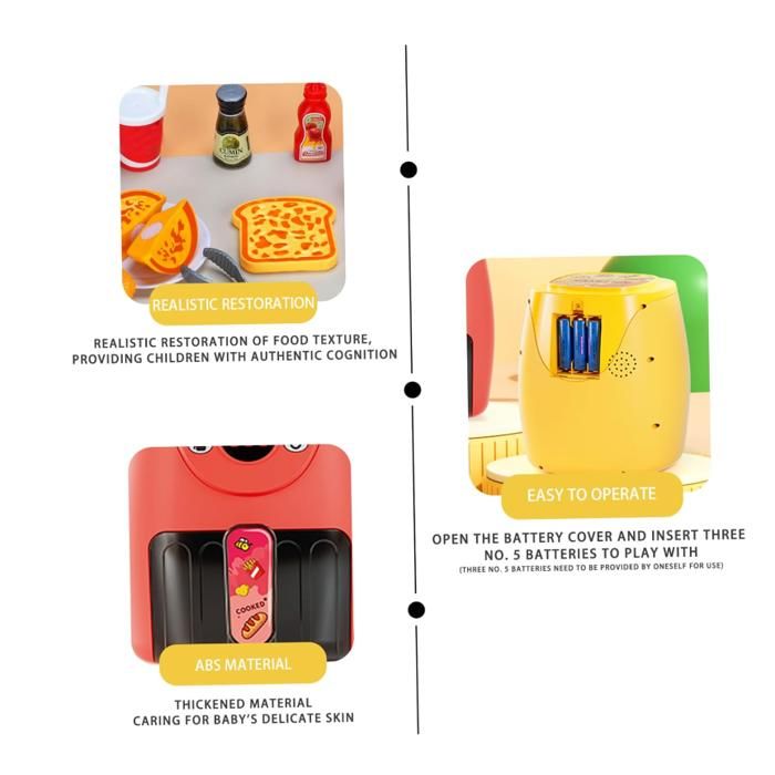 Friteuse à Air Jouet Avec 15 Accessoires, Musique, Lumières, Aliments Changeant De Couleur, Dès 3 Ans