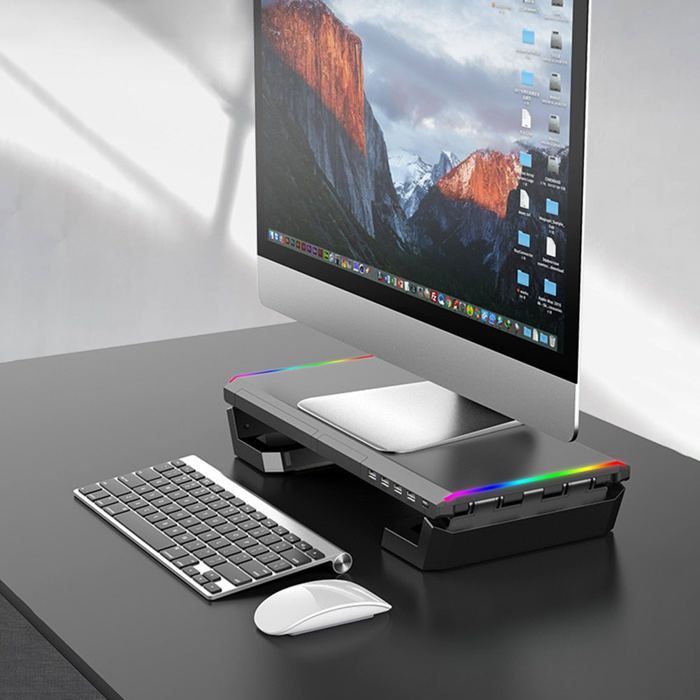 Soundlogic Support De Moniteur Avec 4 Ports USB - Table Portable Écran Ordinateur Et Place Pour Clavier