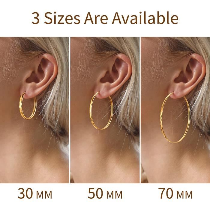 Chriscoco Boucles D'Oreilles Créoles Or/Argent 14K Plaqué - Hypoallergénique Pour Femme | Diamètres 7-12mm