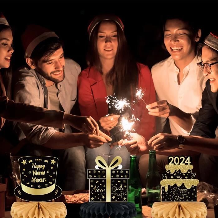 Kit De 9 Centres De Table Anniversaire Or Et Noir En Nid D'Abeille - Décoration Festive Élégante Pour Fêtes Inoubliables