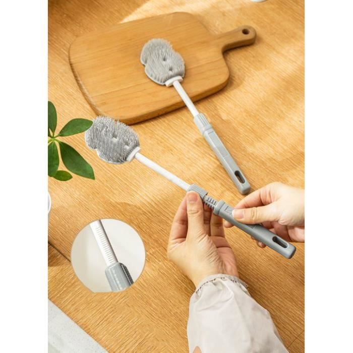 Goupillon Bouteille 35cm Premium - Brosse Nettoyage Profond Compatible Sodastream, Gourdes Verre & Bouteilles Étroites - Poignée Ergonomique Bois