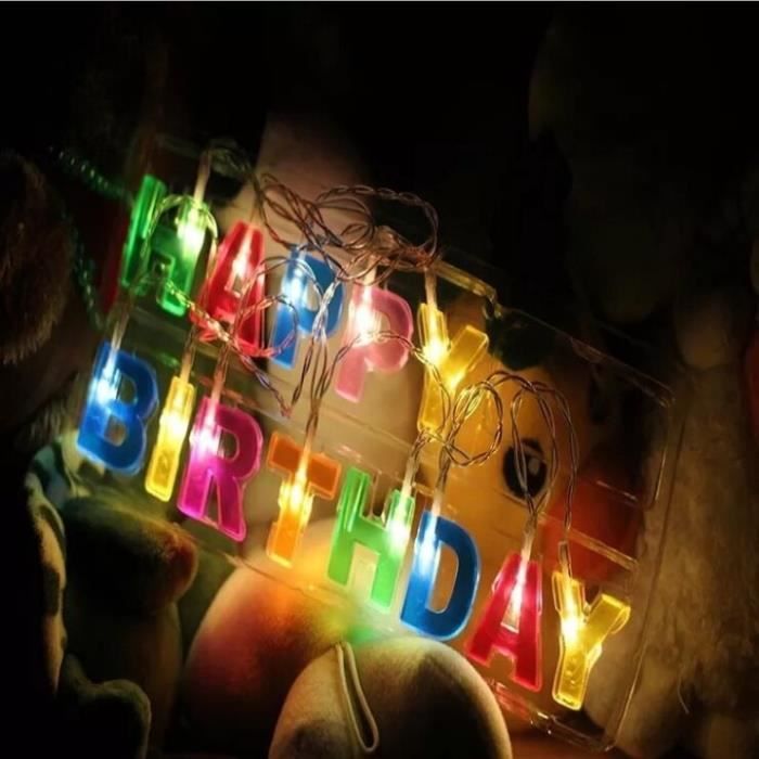 Novelty Place Happy Birthday Guirlande lumineuse LED, décorations à  suspendre multicolores pour fête d'anniversaire (taille lettre 1,2, 3' de  long, batterie non incluse)