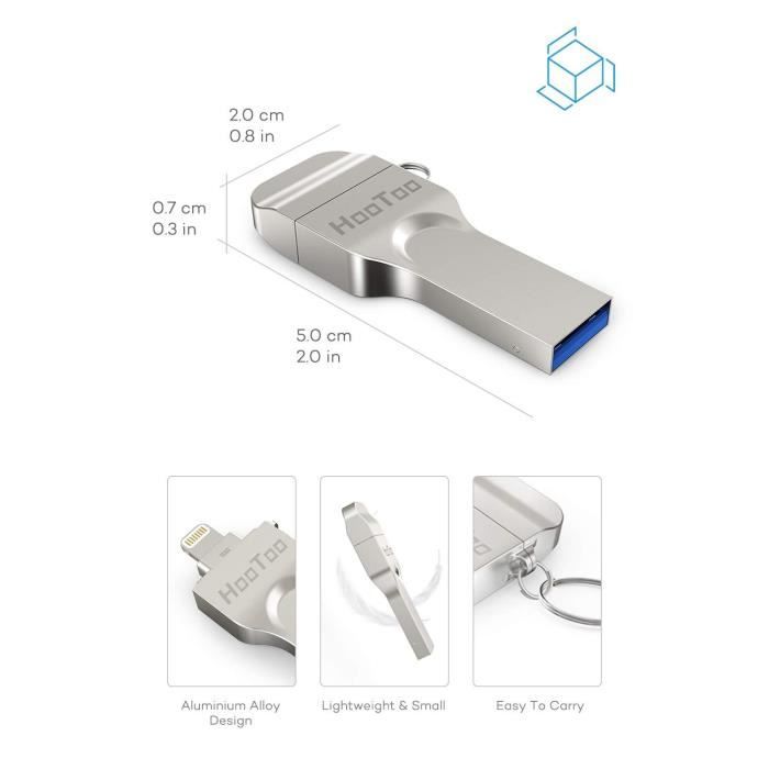 Clé USB 3-en-1 64 Go Pour IPhone/Android/PC - Métal Rotatif - Pas D'APP - Transfert Direct Photos/Vidéos