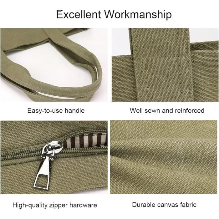 Sac Bandoulière Femme En Toile Format A4 - Multi Poches - Idéal Travail, Shopping, Voyage - Style Casual Et Pratique
