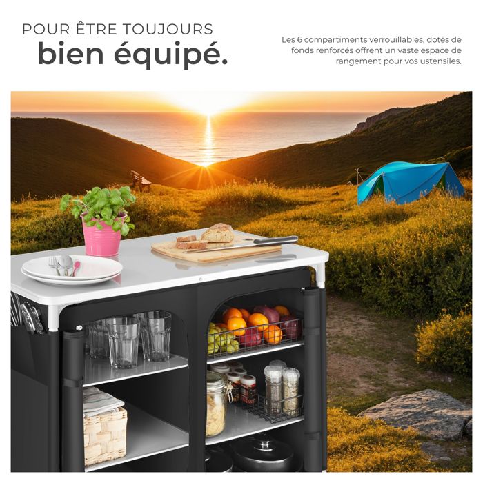 Cuisine De Camping Pliante En Aluminium - Plan De Travail MDF 120x47 Cm - Pliée 60x47x10.5 Cm - Charge 30 Kg - Avec Sac - 5