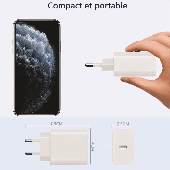 Chargeur USB-C 25W + Câble USB-C vers USB-C 1M Blanc pour Samsung Galaxy  A34 A54 A32 4G-5G A31 A30