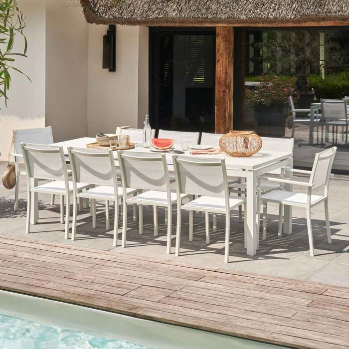 Sedia esterno da giardino con braccioli in alluminio bianco Karen