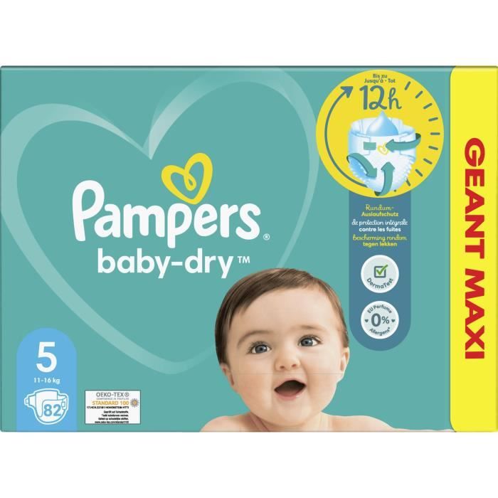 PAMPERS Baby-dry couches taille 5 (11-16kg) 82 couches pas cher 