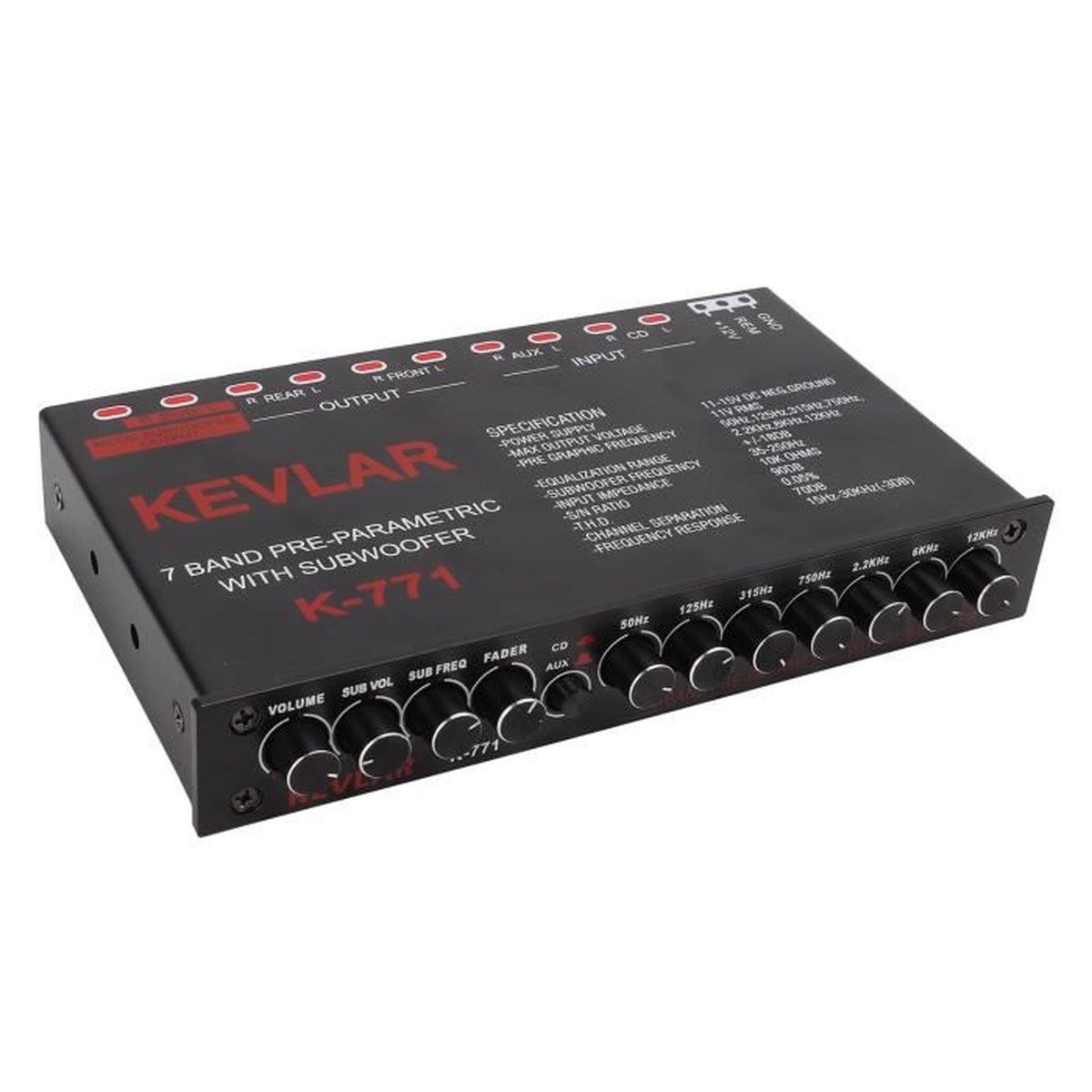Égaliseur Graphique Audio Voiture 7 Bandes - Réglage Gain Variable + Filtre Passe-Bas - KIMISS
