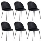 Chaises - ALTOBUY - Meyrin - Velours Noir - Pieds Métal Noir - Lot de 6