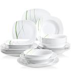 Veweet AVIVA 24pcs Service de Table 6pcs 9.75" Assiette Plate, 8.5" Assiette Creuse, 7.5" Assiette à Dessert, 6.7" Bol Porcelaine
