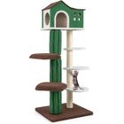 GOPLUS Arbre à Chat 153CM à 7 Niveaux en Tissu Pelucheux en Mohair, Poteaux à Griffes en Sisal, Condo en Haut, Vert et Marron