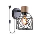 WOTTES UNI Applique Murale Intérieur Vintage Industrielle en Bois Eclairage Mural avec Interrupteur Noir