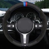 Accessoires auto intérieurs,Housse de volant de voiture en cuir véritable,en daim noir,pour BMW M4 M5 M6 F87 M2 - style 1[D57]