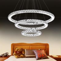 Aufun 96 W Moderne Cristal LED 3 Anneaux Design, Lustre Créatif Lampe Suspendue pour Chambre, Salon, Salle à Manger, Blanc Froid