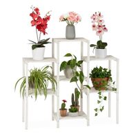 Relaxdays Etagère à fleurs en bois, Espace de rangement pour plantes, Escalier à fleurs décoratif d’intérieur, blanc, L -
