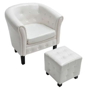 Pouf repose pied cuir blanc ISA - Fauteuil Club/Pouf Cuir ITALY