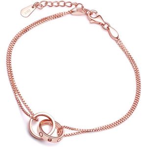 BRACELET - GOURMETTE Yumilok Bracelet femme prolongeable en argent 925 et zirconium or rose deux cercles simple se lient la chaine double elegant 